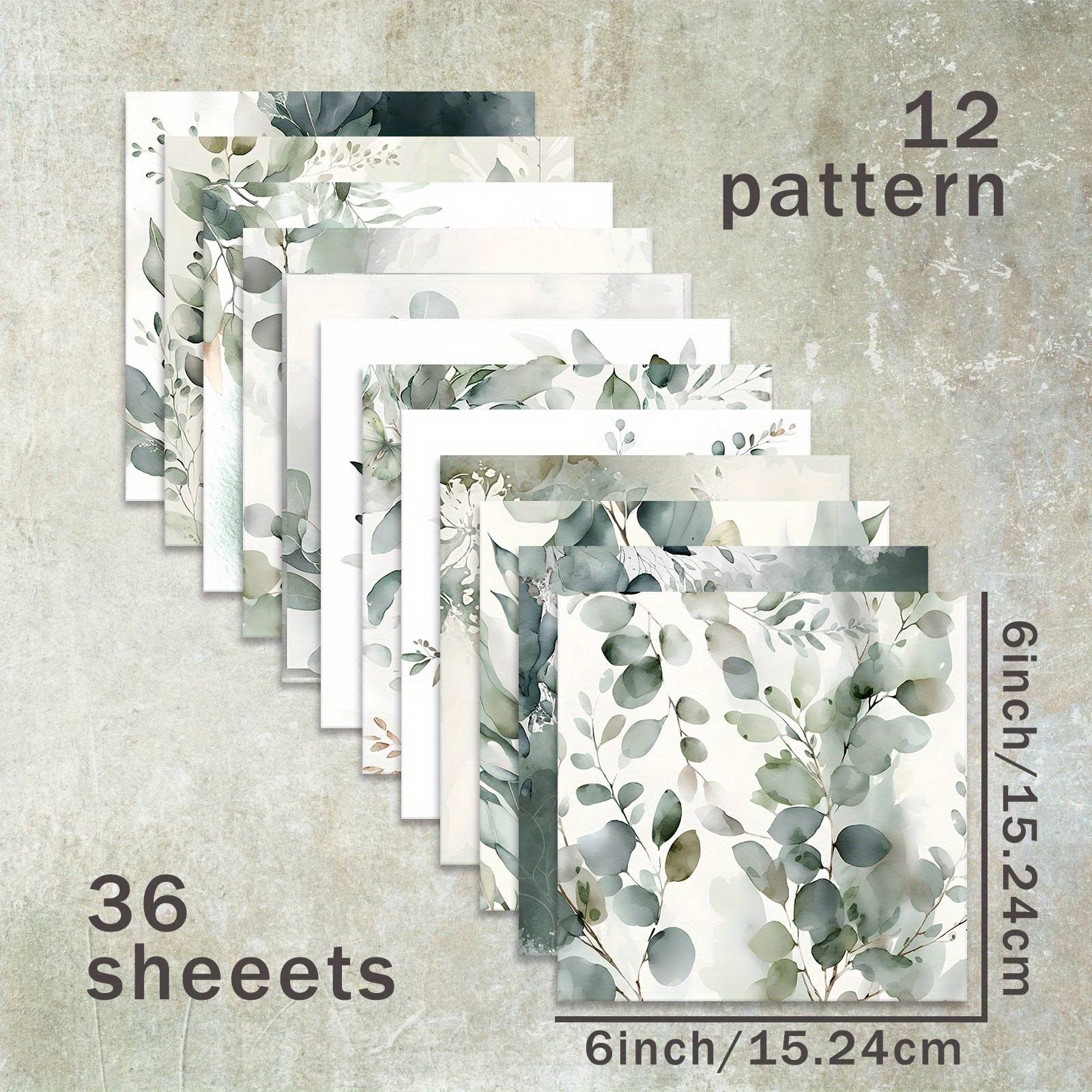 36 Sheets 6 Inch Light Green Floral Background Paper For Bullet Journal, Magazine Greeting Cards, Photo Albums & Crafts