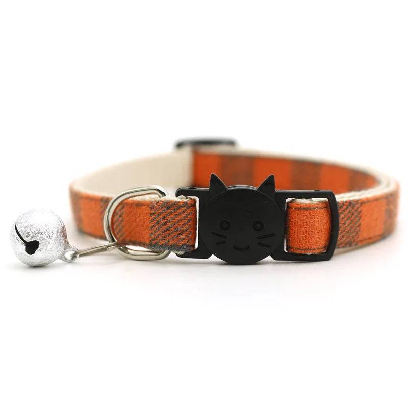 Adjustable Reflective Cat Collar with Bell and Buckle - Orangr