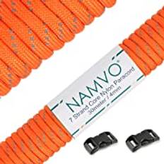 Namvo Reflekterande fallskärm rep 100 FT 7 Kärna 550 Paracord Nylon Strand Paracord Camping 30 meter (orange)