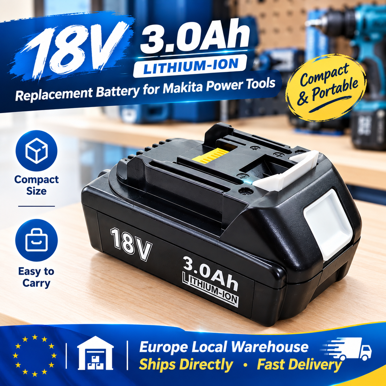 2026 New Upgraded BL1860 18V 3000mAh Lithium Ion Rechargeable Battery Compatible with BL1840 BL1850 BL1830 BL1860B LXT 400. Ships from EU Local Warehouse, Ultra-Fast Delivery