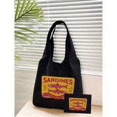 Retro Sardines Tots Bag And Cosmetic Pouch, Tote Bag Set With Large Capacity, Shoulder & Handheld. Women High-Capacity, Multifunctional Tote Bag, Adul - Black - Big Bag + Small Bag,Large Bag (excluding Small Bag),Small Bag (excluding Large Bag)