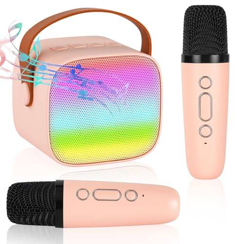Ainiv Karaokemaskin för barn och vuxna med 2 trådlösa mikrofoner, bärbara karaoke-leksaker med Bluetooth, LED-ljus och röstväxlare, mikrofon presentleksaker för ålder 3-18, barn familjer