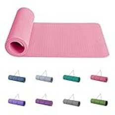 Good Nite yogamatta träningsmattor träning pilates fitnessmatta för kvinnor män halkfri tjock 10 mm högdensitet gymnastikmattor med bärrem Tpe 183 x 61 x 1 cm (rosa)