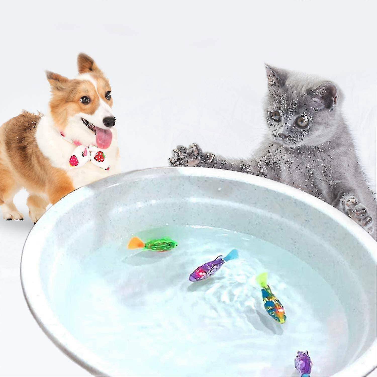 Interaktiv simrobotfiskleksak för katt och hund med LED-ljus, Aktiverad i vatten Magisk elektrisk leksak Två slumpmässiga färger Interaktiv robotfisk