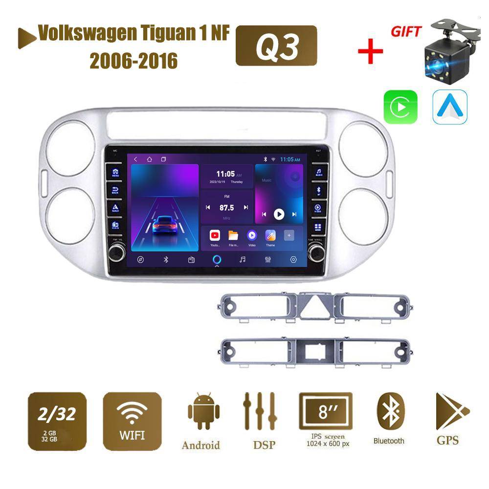 Icreative för Volkswagen Tiguan 1 NF 2006-2016 Med knappknopp Android Bilradio Multimediaspelare Navigering Stereo GPS 2 Din Carplay 2+32GB