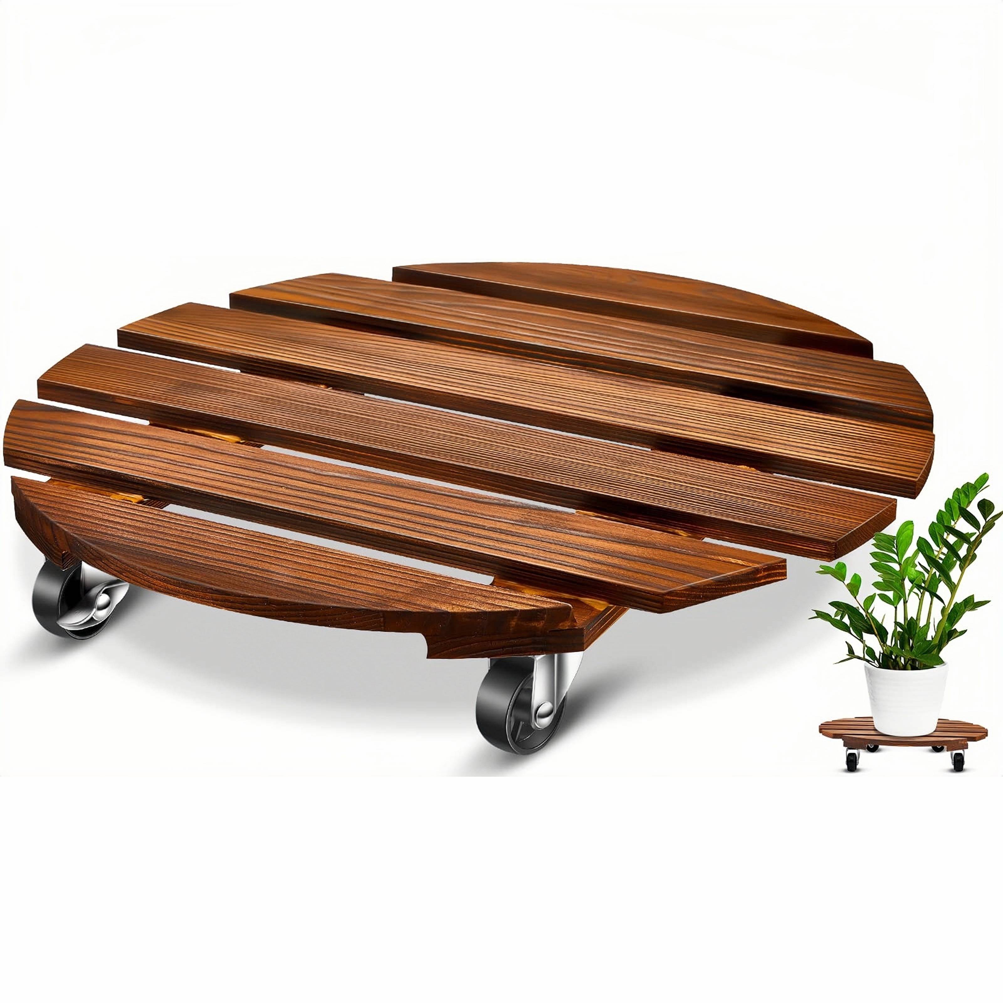 2 Sets Of 13.8-inch Plant Stands Equipped With Wheels, Sturdy Rolling Plant Dollies Featuring Round Designs And Metal Lockable Casters, Suitable For Large Plant Pots Indoors And Outdoors