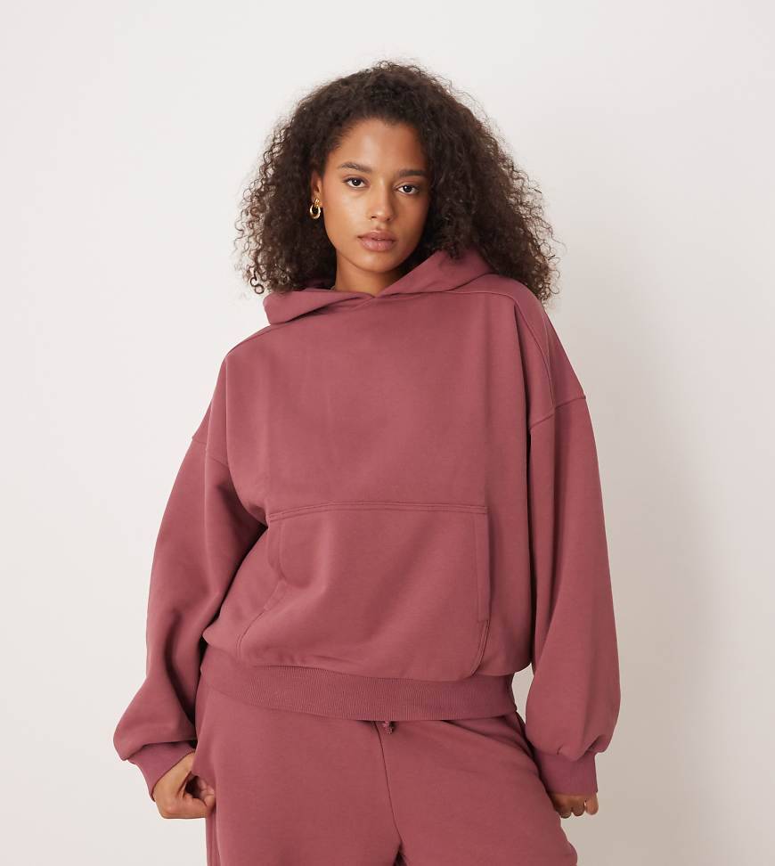 ASOS DESIGN Curve - Premium - Mørk rosa hættetrøje i kraftigt 500 gsm-materiale med ballon-ærmer-Lilla - XL