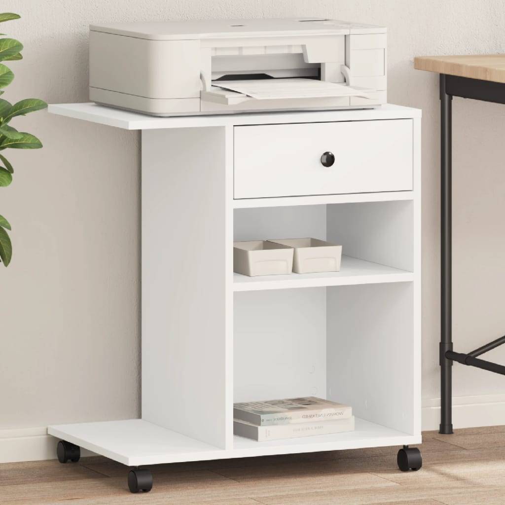 vidaXL Skrivarställ med hjul vit 60x40x68,5 cm
