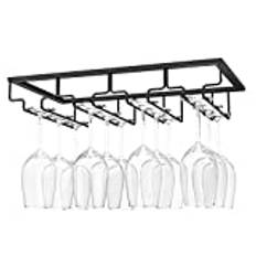 Nuovoware Wine Glass Rack, 4 Rows Wine Glass Hanger Rack Under Cabinet Stemware Rack Wine Glass Holder Storage Hanger for Bar Kitchen Cabinet, Black