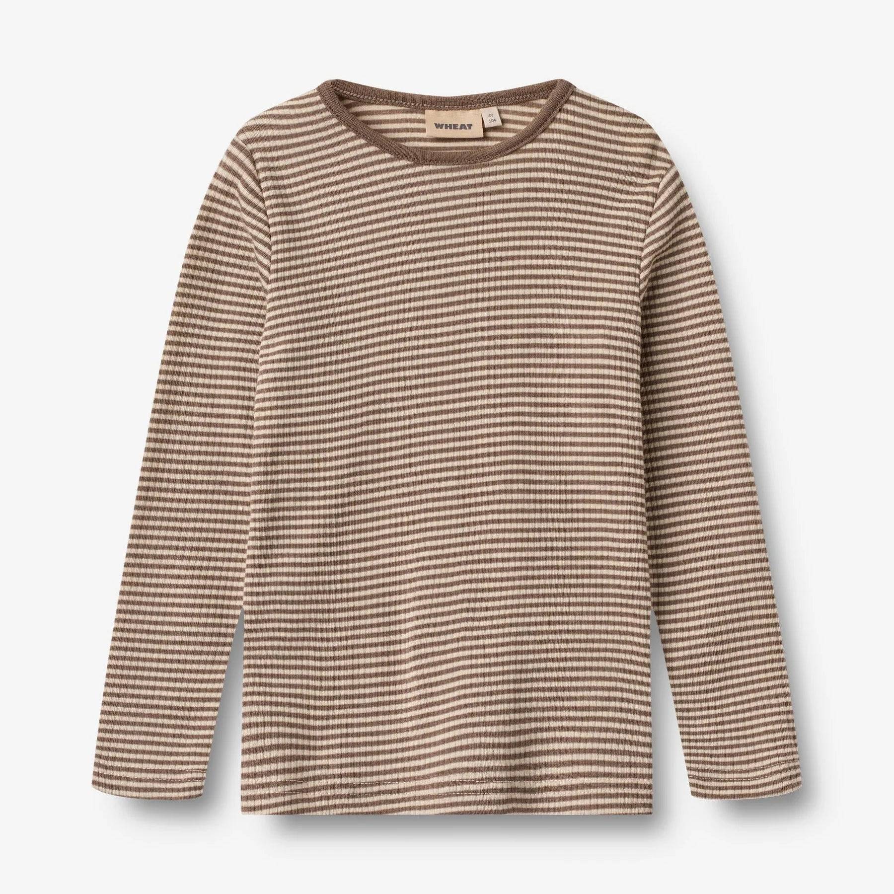 Wool T-Shirt L/S Alfie, Wood Stripe, Wheat