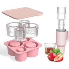 Silikone Isterningeform med Låg til Stanley Cup, Tumbler Isform, Cylinderformede Silikone Isterningeforme til Fryser BPA-fri, Tåler Opvaskemaskine (Rosa) Pink