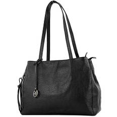 modamoda de T205 Damen Leder Schultertasche Shopper Henkeltasche handmade in Italy, Farbe:Schwarz