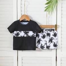 Baby Boy Casual Enkel Stil Kortärmad Dagliga Badkläder - Svart (6-9M,9-12M,12-18M,18-24M,2-3Y)