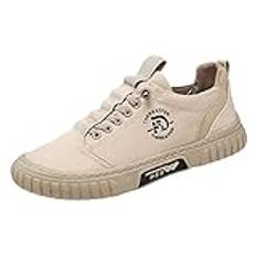 Sommarskor herr tyg: Fritidsskor herr sneakers kanvasskor lapptäcke promenadskor andas snörskor casual kanvas skor bekväma halvskor platta platålöparskor joggingskor, kaki, 44 EU