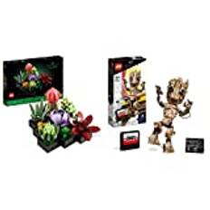 LEGO 10309 Icons Sukkulenten Botanical Collection Set für Erwachsene zum Basteln von Zimmerdeko & 76217 Marvel Ich bin Groot Spielzeug zum Bauen, Set mit Baby Groot-Figur aus Guardians of The Galaxy 2