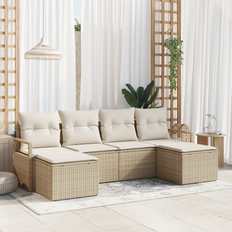 vidaXL 6 Stykker Have Sofa Sæt med Puder Beige Poly Rattan&&vidaXL 2-Personers Have Sofa med Opbevaring & Puder Beige Poly Rattan