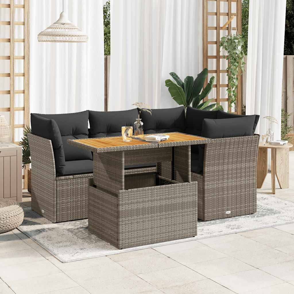 Sofasæt Til Haven 5 Dele Med Hynder Polyrattan - Grå / med opbevaring