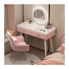 Makeup Vanity Desk Sminkunderdelsset rosa sminkbord med spegel och 2 lådor Sminkbord Små utrymmen Sminkunderdelsbord Sminkbord