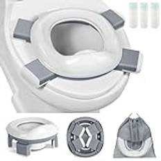 DEANIC 2-i-1 resepotta för småbarn, potträning toalettsits för 1-4 år pojkar flickor, bärbara potties med 60 st pottyliners utomhusbruk, vikbar resetoalett barn campingpark (grå)