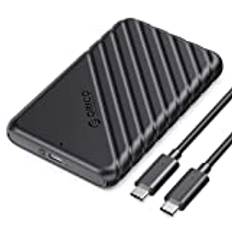 ORICO USB C hårddiskhölje med USB C till C-kabel för 2,5 tum SATA SSD HDD 6 Gbps extern hårddisk fodral verktygsfritt med UASP för MacBook Pro Air, svart (25PW1C-C3)