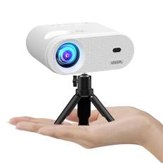 Videoprojektor med stativ, VISSPL 16000Lux mini videoprojektor stöder Full HD 1080P, 50 % zoom, keystone-korrigering, retroprojektor kompatibel med HDMI, USB, AV, iOS, Android, PC, TV-pinne