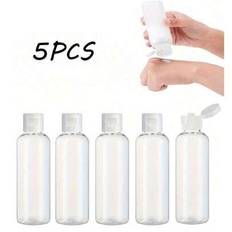 5Pcs Clear Round Shoulder Bottle With Flip Butterfly Lid Travel Bottle Empty Cosmetic Sample Dispenser Container, Travel Bottle, Travelling Containers - White - 60ml,100ML,30ML,50ML,200ml,120ML,150ML,80ML