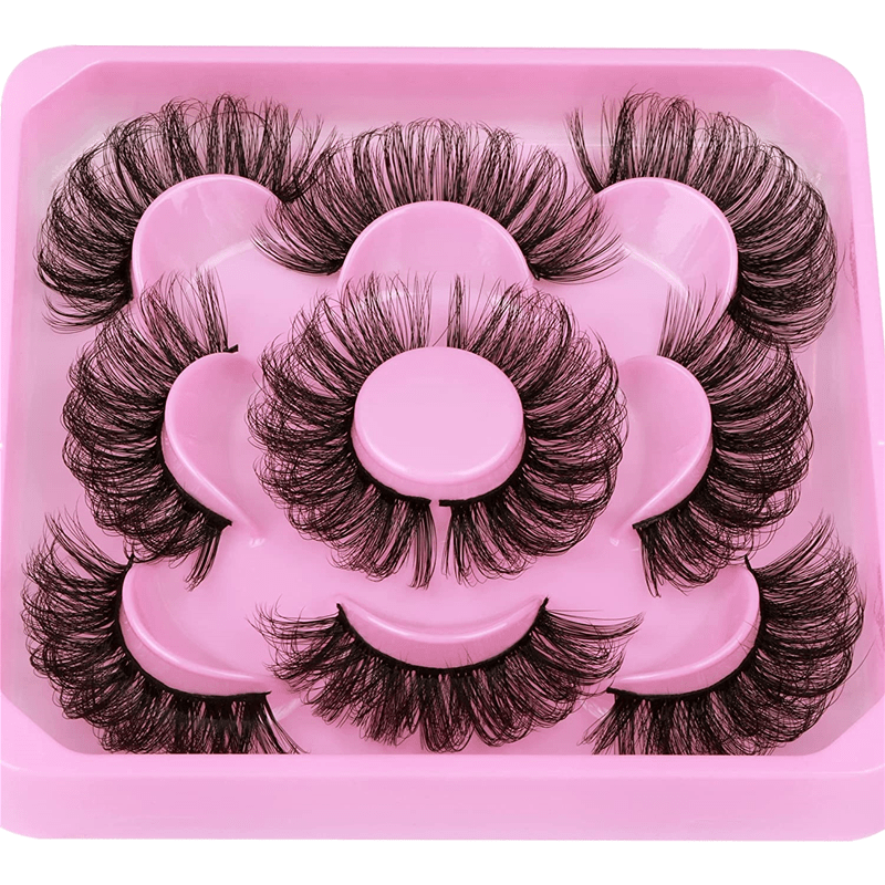TEMU 5 Pairs Fluffy Strip Lashes - 3d Mink Volume Eyelashes For And Dramatic Look
