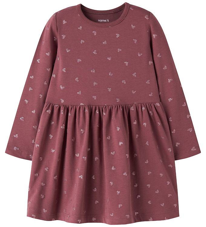 Name It Kjole - NmfVivian - Wild Ginger/Pink Glitter Hearts - Name It - 4 år (104) - Kjole