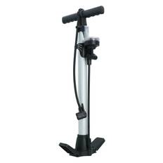 Dresco Cykelpumpe med Manometer og Dobbelt Pumpehoved - 160 Psi, 11 Bar - Sølv/Sort
