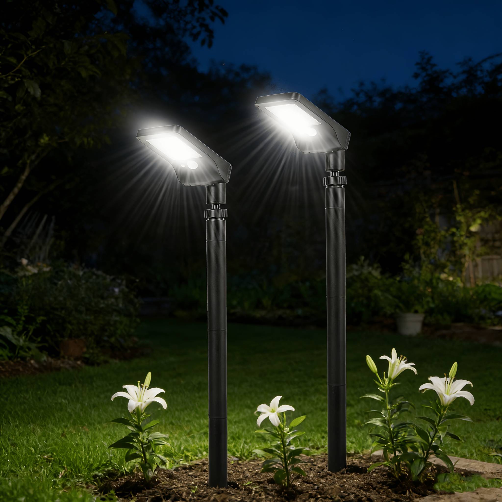 2pcs Adjustable Stake Solar Outdoor Light - Commercial And Street Lighting Combined, Dust-to-ground , Decorative Solar Lights Outdoor For Garden, Gifts, Home Decorations, Garden Decor And Great