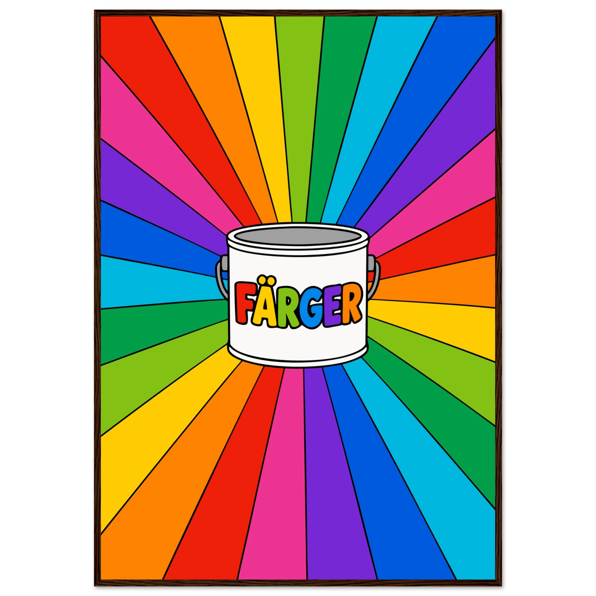 Färger med färgburk poster-70x100 cm / 28x40″ / Med ram / Mörkt trä