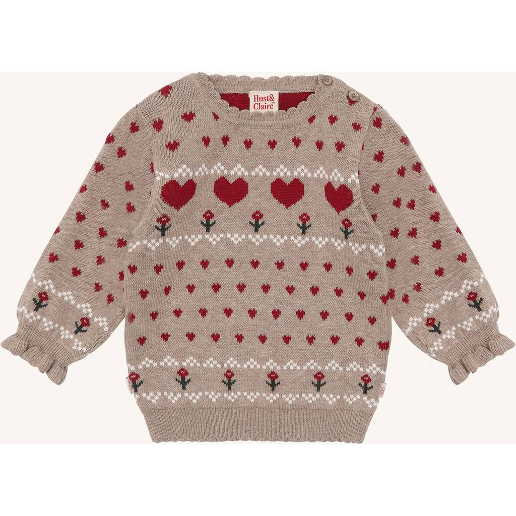 Hust & Claire - Striksweater - Beige m. hjerter 92
