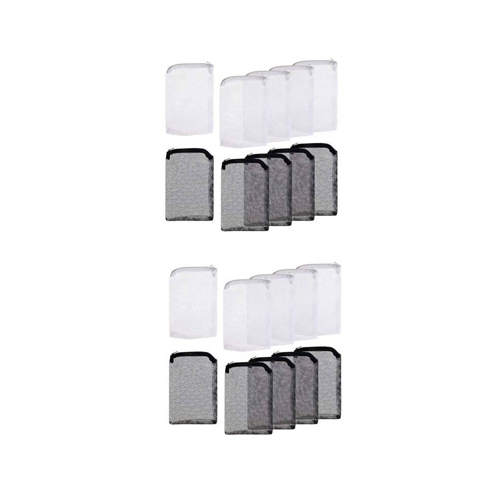 20Pcs Aquarium Filter Bag Fish Tank Media with Zipper Mesh Filter Bag Aquarium Mesh Bag (White+Black)