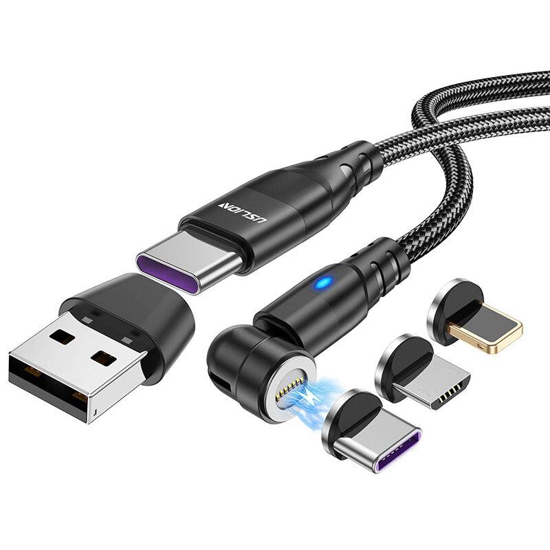 USLION 5A 100W USB-A/Type-C to iP/Micro/Type-C Cable Fast Charging Data Transmission Copper Core Line 1M/1.8M Long for i