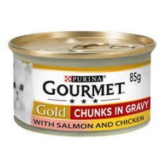 Gourmet Gold Chunks in Gravy Wet Cat Food, Salmon and Chicken 85g