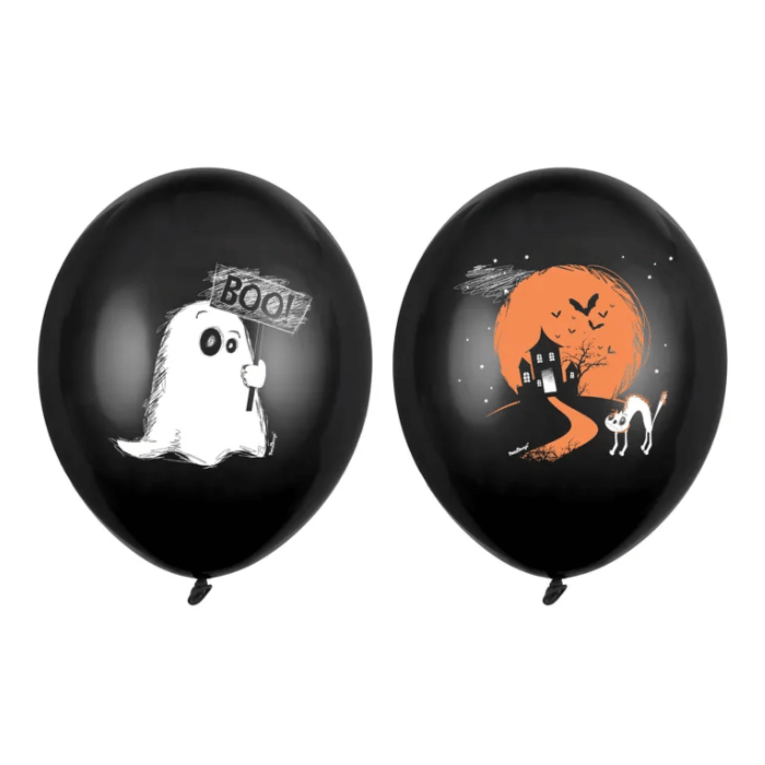 Sorte balloner med halloween motiver 6x - 30 cm.