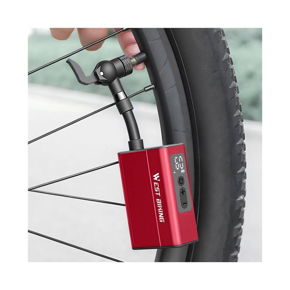 WEST BIKING Electric Automatic Air Pump Portable Digital Inflator 120PSI 1500mAh Universal US French UK Valve Black