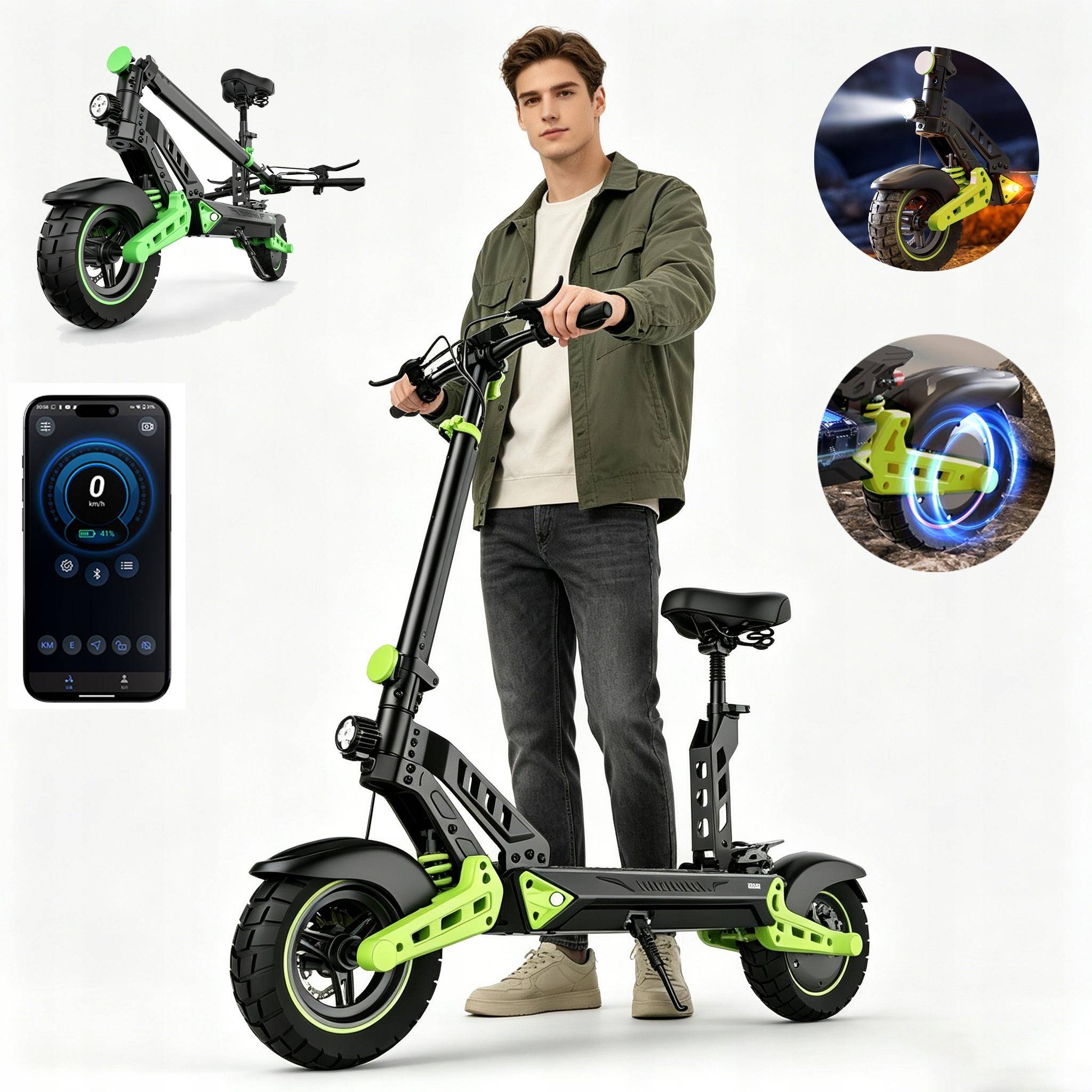2026 Elford 48V20Ah 1000W 45KM/H 60KM PL med LED app-säte