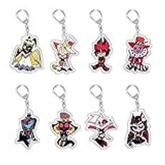 Puruuige 8 st Hazbin Hotel Cosplay nyckelringar ängel damm nyckelring kreativ serie anime tillbehör akryl hänge samling gåvor, 8sts, 6CM