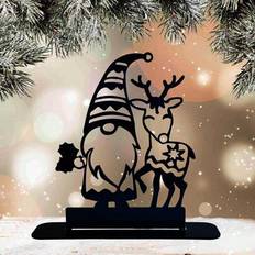 1 st julmetall gör-det-själv-skrivbordsdekor, julgubbar i metall, gnome och renar, gnome vid julgran, gnome och snögubbe Vinterdekoration, jul-gör-det - Svart