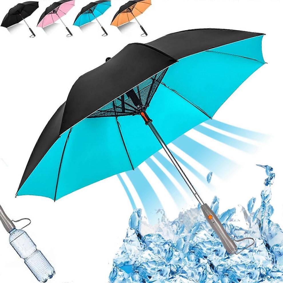 (Yellow) 3 In 1 Umbrella With Fan And Mister - Misting Umbrella With Fan, Cooling Umbrella with Fan, For Fishing, Golfing, Patio, Sand