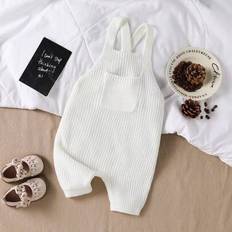 Stickad sparkdräkt för babypojkar med fyrkantig krage och fickor, även lämplig för fristående bruk vid utflykter, ett praktiskt plagg i babyns dagliga - Beige (6-9M,9-12M,12-18M,18-24M,2-3Y)