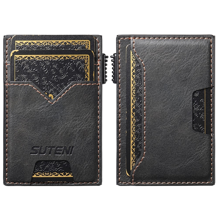 SUTENI Korthållare Automatiskt Pop-Up Double-Sided Waxy Texture (Svart)