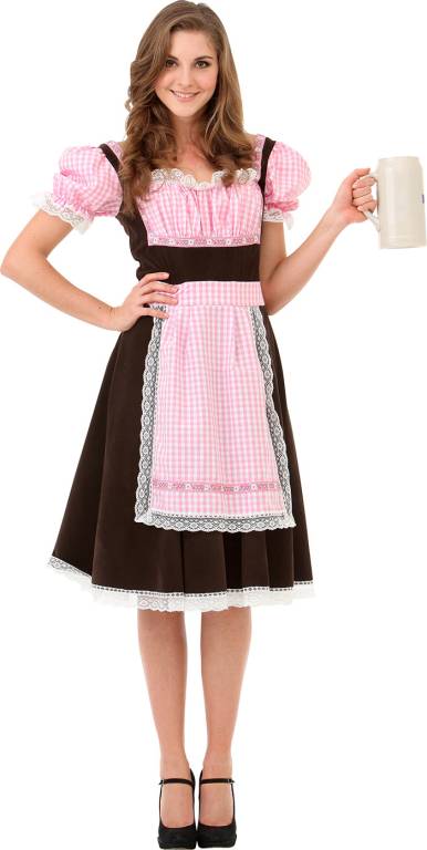 Tyrolerkjole pink/brun, XXL