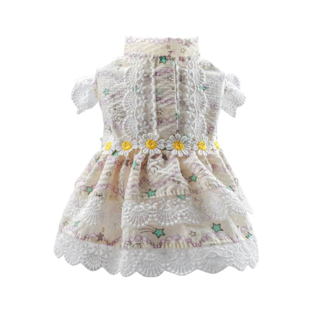 Lace Flower Princess Dress for Cats & Small Dogs - Beige / L-suit 4.5k-6.0kg / SPC (L-suit 4.5k-6.0kg)