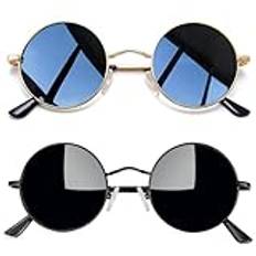 Joopin Runda Solglasögon Herr Dam Solglasögon Polariserade med UV400-Skydd und Retro Hippie Steampunk Solglasögon Män Round Sunglasses Unisex for Party Cosplay and Outdoor Guld Svart und Svart