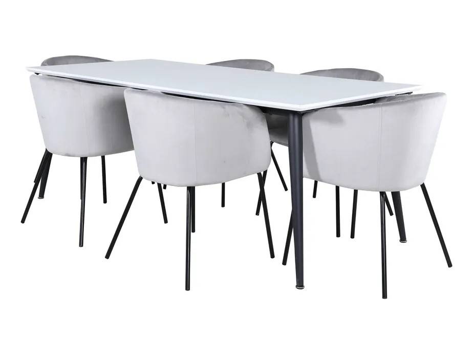 Venture Design Jimmy & Berit matgrupp Grå/vit 6 stolar & bord 195 x 90 cm