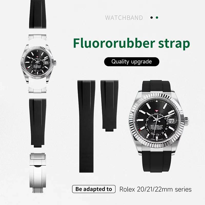 Klippbart FKM Fluorgummi 20 mm 21 mm 22 mm Armband För Rolex Rem För Submariner Yacht Master GMT Daytona Sky Dweller Bälte mörkblå färg