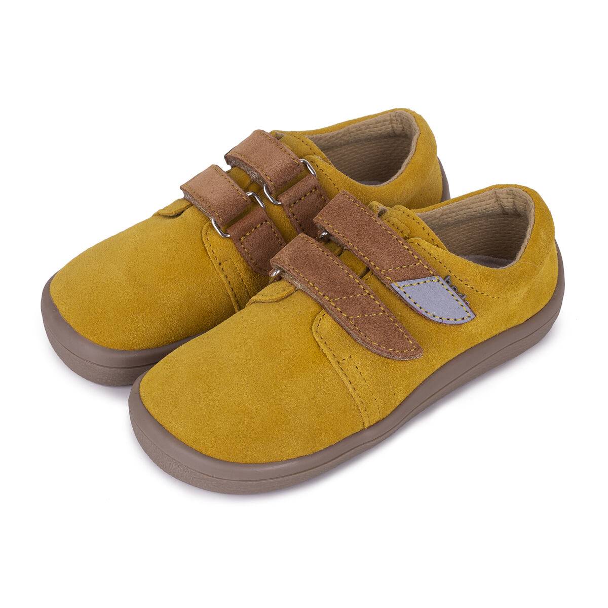 Børne barefoot lædersneakers med velcrolukning Beda gul størrelse børnesko 27
