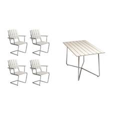 Grythyttan Stålmöbler A2 & B25 fødevaregruppe Hvidlakeret eg/galvaniseret 4 lænestole & bord 120 cm